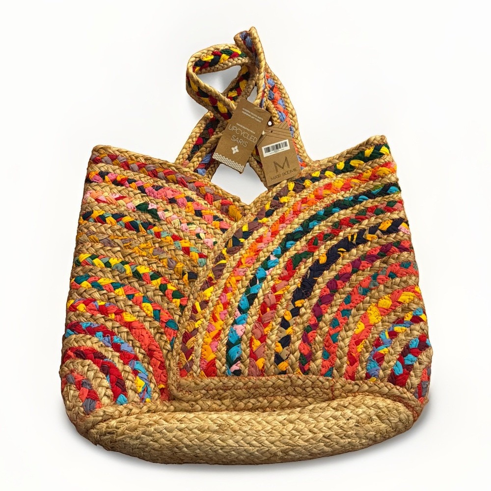 Matr Boomie Rainbow Jute Tote Bag NWT 15" L 15" Upcycled Saris